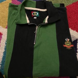 Vintage Cross Colours Zip Polo Green/Blk Strip O/S